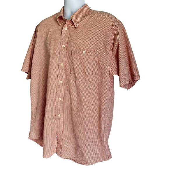 Izod Orange and White Cotton Short Sleeve Button Down Shirt Men's Large - Picture 3 of 8